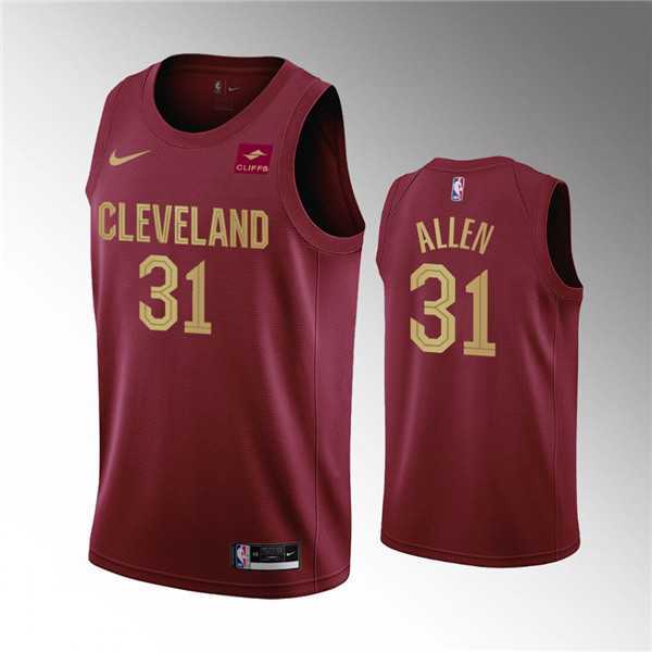 Mens Cleveland Cavaliers #31 Jarrett Allen Wine Icon Edition Stitched Basketball Jersey Dzhi